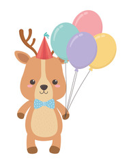 Reindeer cartoon with happy birthday icon design