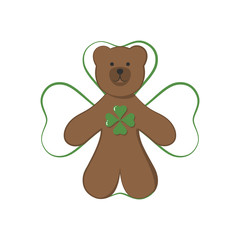 The logo is a brown bear with a clover in the form of hearts.