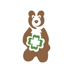 The logo is a brown bear with a clover in the form of hearts.