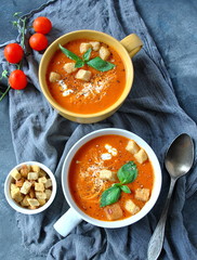  tomato soup food lunch. Healthy winter, autumn soup concept