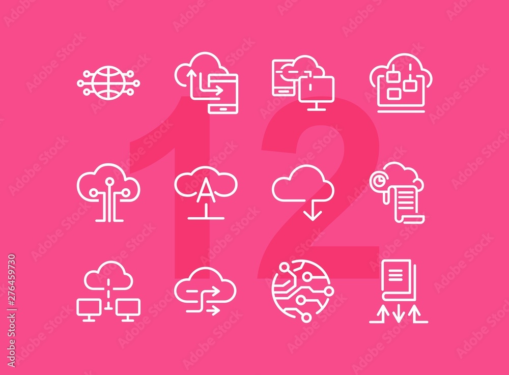Poster cloud computing line icon set. set of line icons on white background. programming concept. system, s