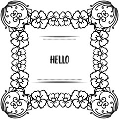 Vector illustration greeting card hello with pattern cute flower frame