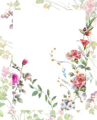 watercolor painting of leaves and flower, on white background