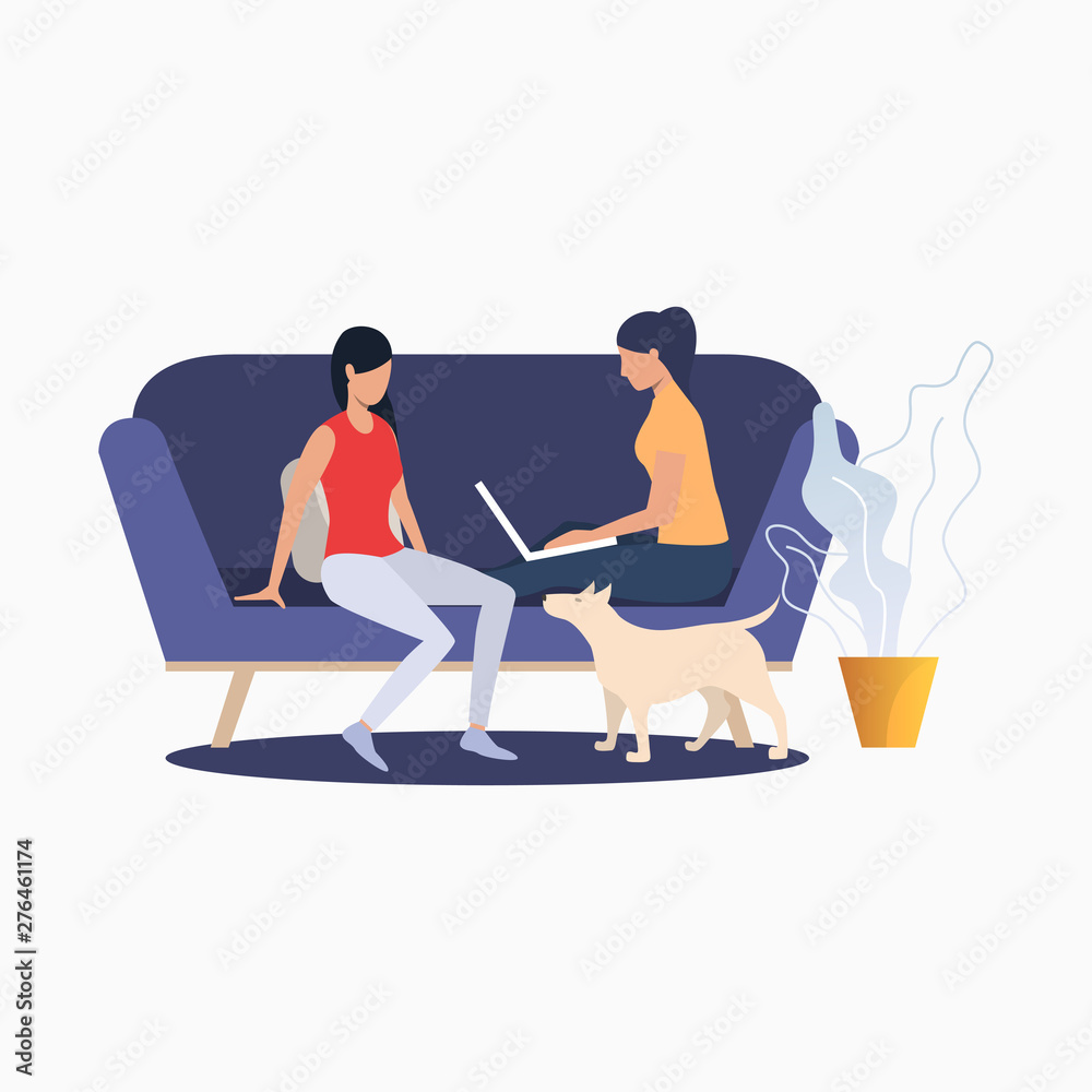 Sticker Women sitting on couch and relaxing at home