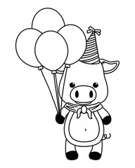 Pig cartoon with happy birthday icon design