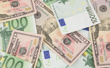 Euro notes and dollars background