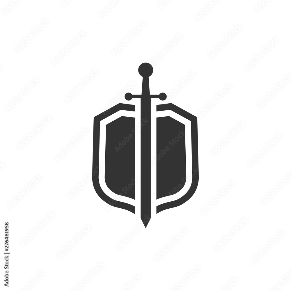 Poster shield icon template black color editable. sword conception with shield symbol vector sign isolated on white background. Simple logo vector illustration for graphic and web design.