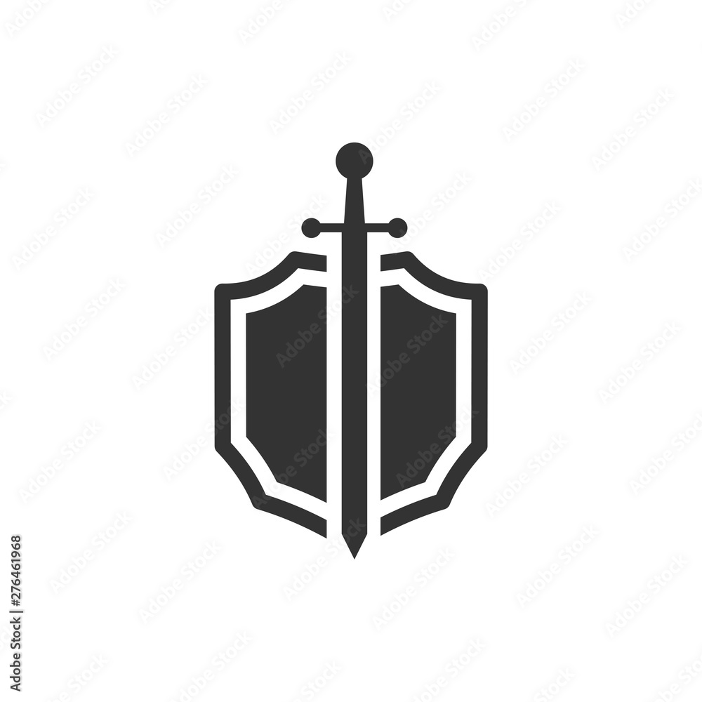 Poster shield icon template black color editable. sword conception with shield symbol vector sign isolated on white background. Simple logo vector illustration for graphic and web design.