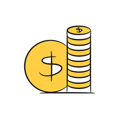 money pile , yellow character doodle design