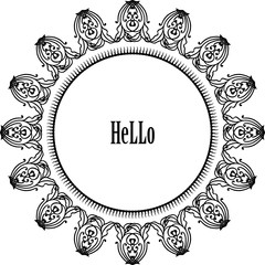 Vector illustration card design hello with crowd of flower frame