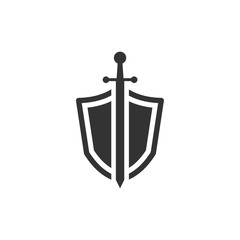 shield icon template black color editable. sword conception with shield symbol vector sign isolated on white background. Simple logo vector illustration for graphic and web design.