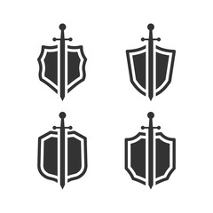 shield icon set template black color editable. sword conception with shield symbol vector sign isolated on white background. Simple logo vector illustration for graphic and web design.