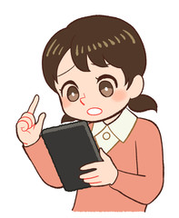 タブレット端末と子ども　不安げ