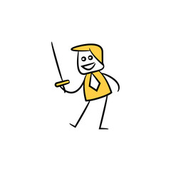 businessman holding sword, yellow character doodle design