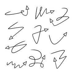 hand drawn and doodle arrows thin line