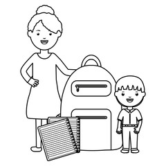 cute little student boy with female teacher and schoolbag
