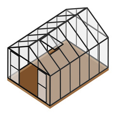 Empty greenhouse with opened door and window