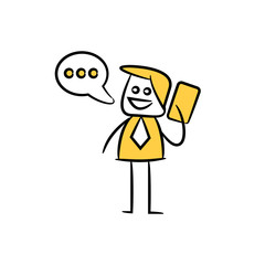 businessman talking on mobile phone, yellow character doodle design