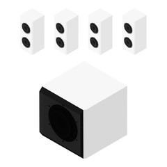 Fototapeta premium White acoustic speakers, loudspeakers and subwoofer isolated on white background isometric view