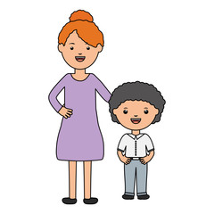 cute little student boy with female teacher