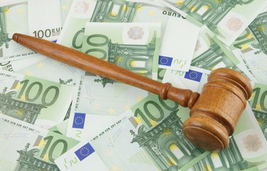 Judge gavel and euro banknotes 