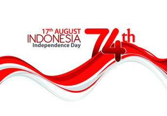 Vector Illustration of Indonesia flag for poster. 74 years  & 17th August Indonesia Independence Day concept.