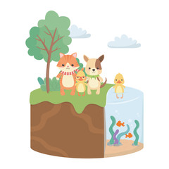 Cat dog and duck cartoon design