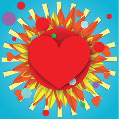Paper art of love on a red heart with a blue background, origami and valentine day concept, vector art and illustration .Vector. EPS10