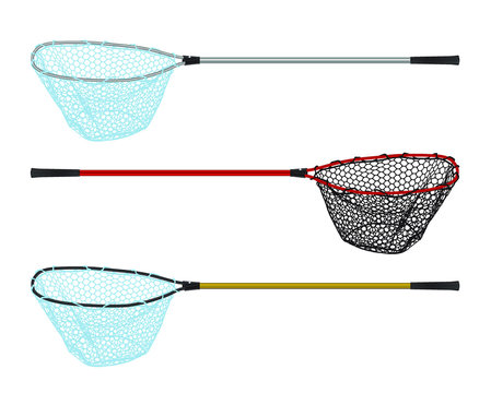 Fishing landing net simple icon vector set