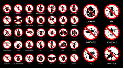 set of various insect prohibited in silhouette, with insect name. easy to modify © coolvectormaker