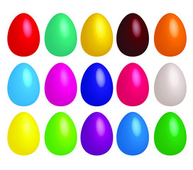 Color easter eggs. Decorations for spring collection with colorful painted eggs. Vector illustration isolated on transparent background. Celebrate Happy Easter! Bright shining flamboyant object.
