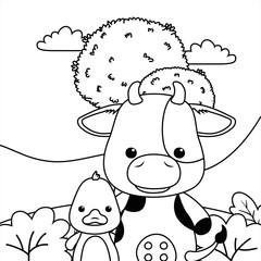 Cow and duck cartoon design