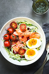 Zucchini zoodle with Smoked Salmon and Boiled Egg salad