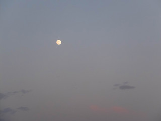 Full moon in the dark blue evening sky