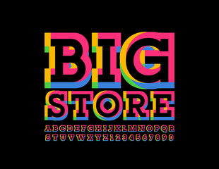 Vector colorful modern logo Big Store. Uppercase artistic Font. Bright Alphabet Letters and Numbers