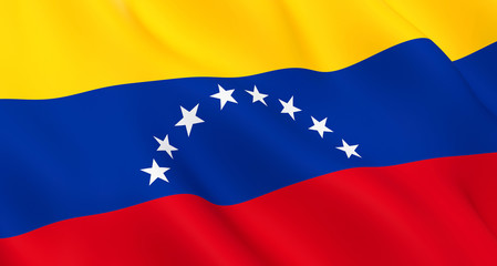 National Fabric Wave Closeup Flag of Venezuela Waving in the Wind. 3d rendering illustration.
