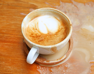 Coffee spilled on the wood table