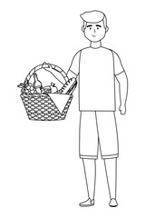 Man cartoon having picnic design