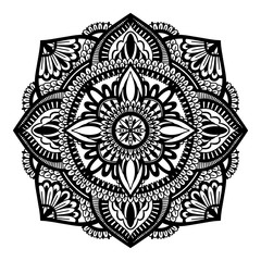 Ethnic Mandala decoration.Boho chic oriental motif. Black color in white background.