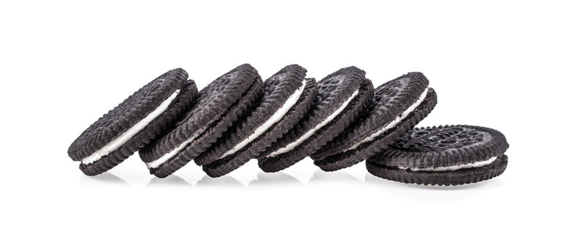 Sandwich Cookies With Cream On White Background.