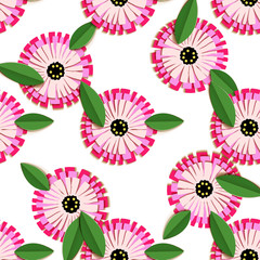 Vintage origami pattern with colorful calendula cut paper pattern on white background for textile design. Like a 3d vector. Modern interior.