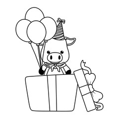 Pig cartoon with happy birthday icon design