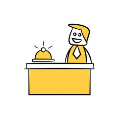 doodle stick figure businessman receptionist and ring bell