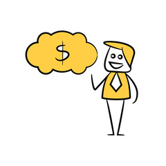 businessman thinking of money yellow doodle theme
