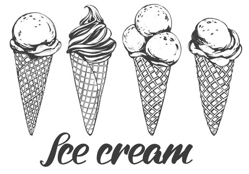 Ice cream set hand drawn vector illustration realistic sketch