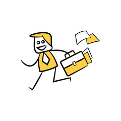 businessman holding briefcase and running yellow doodle theme