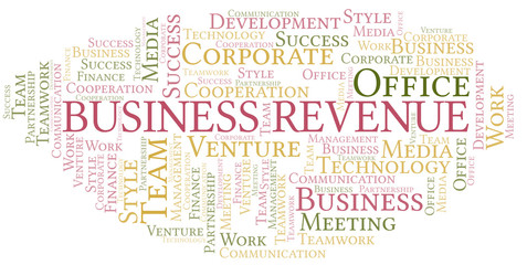 Business Revenue word cloud. Collage made with text only.