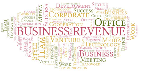 Obraz premium Business Revenue word cloud. Collage made with text only.
