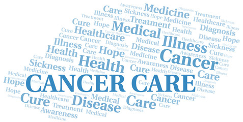 Cancer Care word cloud. Vector made with text only.