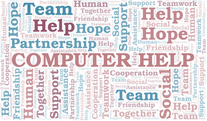 Computer Help word cloud. Vector made with text only.